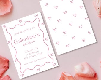 Pink & White Galentine's Day Brunch Invitation | Editable Digital Template for Valentines Party, Girls' Night, Brunch | Instant Download