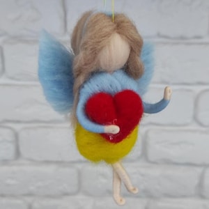 BraveUA Ukrainian Angel with Heart Hanging Decoration Christmas Tree Decorations Craft Handmade in Ukraine