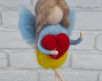 BraveUA Ukrainian Angel with Heart Hanging Decoration Christmas Tree Decorations Craft Handmade in Ukraine
