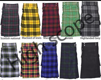 Men's Fashion Sport Tartan Utility Kilt Deluxe Kilt Adjustable Sizes Pocket kilt