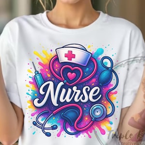 Neon Nurse PNG: Colorful Medical Clipart for T-shirts (Digital Download