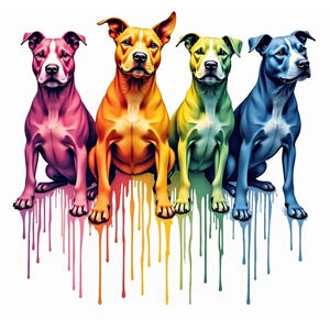 Rainbow Watercolor Pitbull PNG: Splash Art Dog Clipart (Digital Download