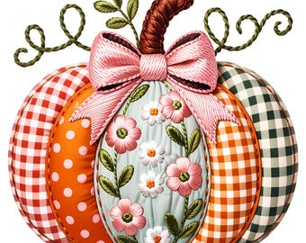 Quilted Patchwork Pumpkin PNG: Boho Fall Sublimation Design (Digital Download)