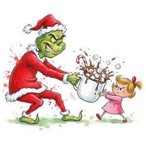 Funny Grinch Hot Cocoa Tug O War Christmas PNG (Digital Download)