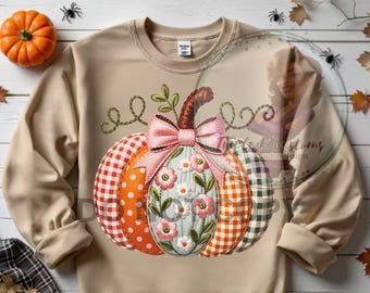 Patchwork Kürbis PNG: Boho Herbst Sublimationsdesign (Digitaler Download)