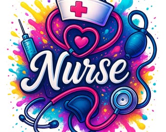 Colorful Nurse PNG: Neon Medical Sublimation Design (Digital Download