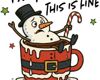 Melting Snowman PNG: Funny Christmas Hot Cocoa Design (Digital Download)