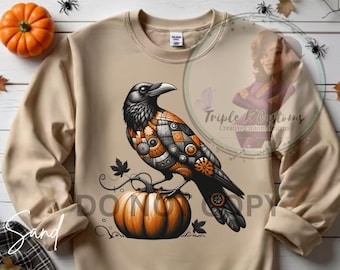 Gothic Crow PNG: Halloween Pumpkin Patchwork Clipart (Digital Download