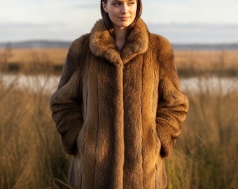 Genuine Muskrat Fur Coat – Handmade Luxury Winter Outerwear for Women