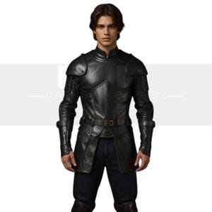 Medieval Black Leather Armor Jacket – Gothic Warrior Cosplay Coat
