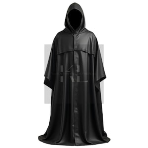 Gothic Black Leather Hooded Cloak - Handcrafted Full-Length Cosplay Costume - Renaissance Cape