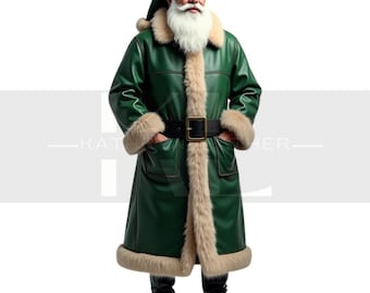 Handmade Leather Santa Claus Coat with Fur Trim and Hat