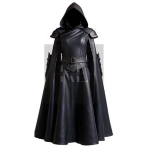 Gothic Hooded Leather Cloak: Cosplay, Medieval Costume