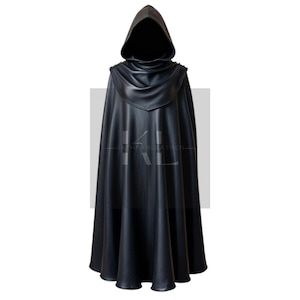 Black Leather Hooded Cloak: Full Length Cosplay Costume