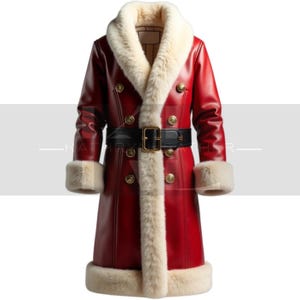 Deluxe Leather Santa Coat: Fur Trim Holiday Costume