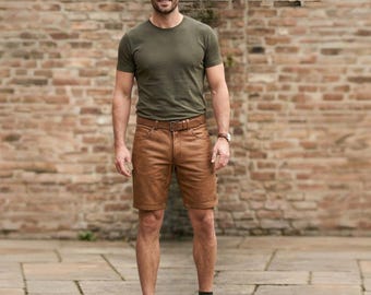 Braune Echtleder Shorts — Handgefertigte Leder Herren Shorts — Vintage Casual Streetwear Outfit