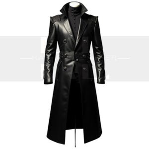 Men&#39;s Handcrafted Black Leather Long Coat