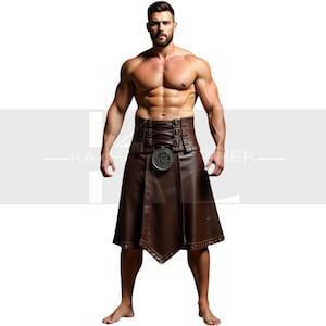 Men&#39;s Genuine Leather Gladiator Kilt: Belted Renaissance Cosplay