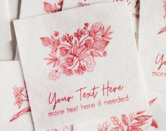 Red Flower Customized Labels - Cotton Tags for Handmade Items, Perfect for Sewing, Knitting, or Crochet Projects, or as Wedding Labels