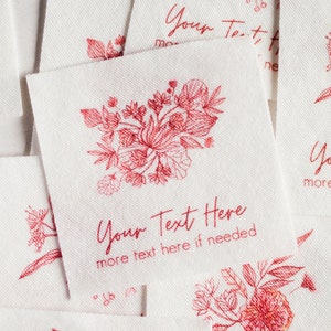 Red Flower Customized Labels - Cotton Tags for Handmade Items, Perfect for Sewing, Knitting, or Crochet Projects, or as Wedding Labels