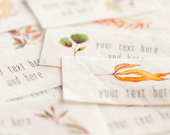 Sunlit Botanical Sewing Labels - white cotton tags printed with personalized text and watercolor flowers for labelling handmade items