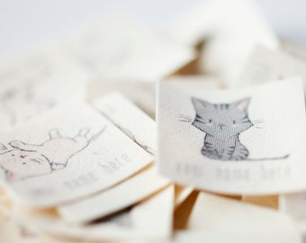 Kitten Labels - personalized iron on (adhesive or press-on) name tags with cats, for use as clothing labels