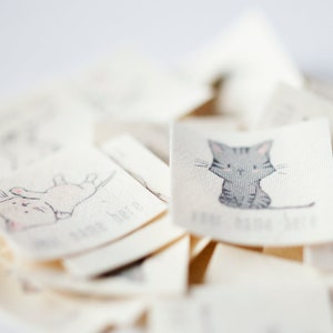 Kitten Labels - personalized iron on (adhesive or press-on) name tags with cats, for use as clothing labels