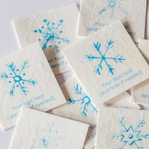 Snowflake Sewing Labels, set of 15 - Customized Cotton Labels for Handmade Items and Christmas Gifts