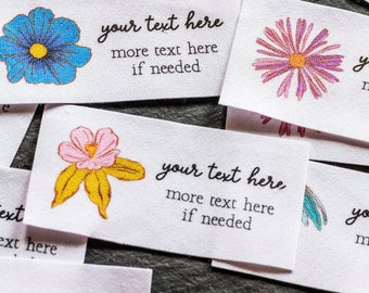 Retro Wildflower Labels - personalized clothing tags for handmade items, sew on or iron on, 100% cotton