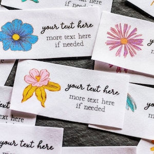Retro Wildflower Labels - personalized clothing tags for handmade items, sew on or iron on, 100% cotton
