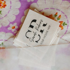 Personalized Fabric Labels - Organic Cotton Tags, Custom Text (your name and initials), for sewing, knitting, or crochet