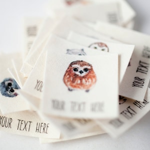 Watercolor Owl Adhesive Labels - iron on cotton labels, personalized tags for handmade items (sewing, knitting, and crochet)