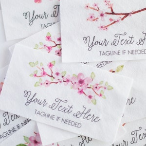 Cherry Blossom Labels - personalized cotton tags for handmade items, sew on or iron on