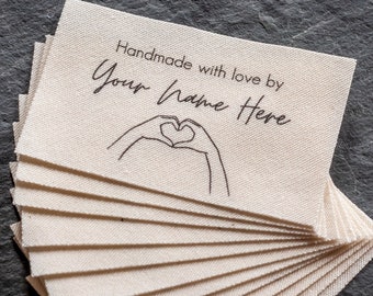 Fait main avec amour par des étiquettes (étiquettes de tricot, de crochet ou de couture) - personnalisées pour les articles faits main, coton biologique