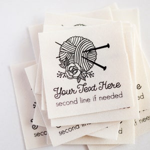 Personalized Knitting Labels and Crochet Labels for Handmade Items and Gifts with Yarn Graphic