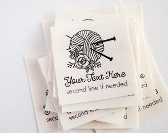 Personalized Knitting Labels and Crochet Labels for Handmade Items and Gifts with Yarn Graphic