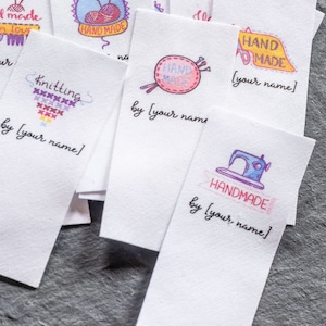 Custom Clothing Labels for Makers of Handmade Items - Personalized Cotton Sewing and Knitting Tags with Colorful Graphics