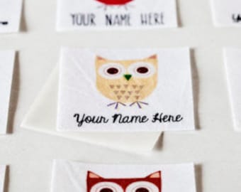 Owl Name Tags - iron on fabric labels, personalized tags for clothing or handmade items