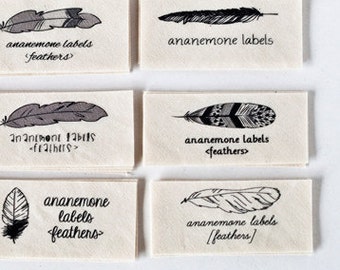 Personalized Sewing Labels With Feathers organic Tags, Cotton for Makers of  Handmade Items 