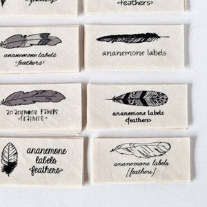 Personalized Sewing Labels with Feathers (organic tags, cotton) for makers of handmade items