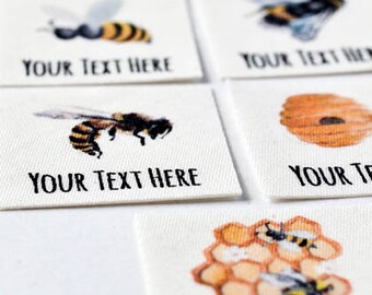 Personalized Bee Labels, Iron On Organic Cotton Custom Text Labels - Honeybee Logo Tags or Name Tags for Handmade Items