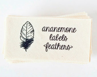 Personalized Sewing Labels with Feathers (organic tags, cotton) for makers of handmade items
