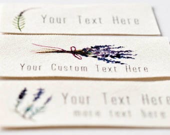 Personalized Sewing Labels, Lavender Watercolor Design with Custom Text (Organic Cotton), for Handmade Items