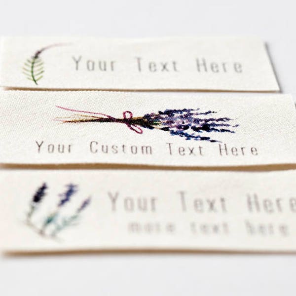 Personalized Sewing Labels, Lavender Watercolor Design with Custom Text (Organic Cotton), for Handmade Items