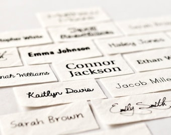 All Different Names Sew On Name Labels / custom clothing tags - white organic cotton labels for weddings or groups