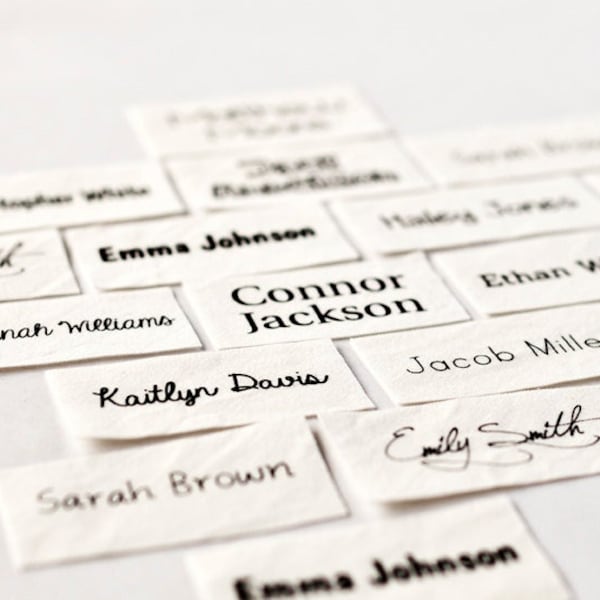 All Different Names Sew On Name Labels / custom clothing tags - white organic cotton labels for weddings or groups