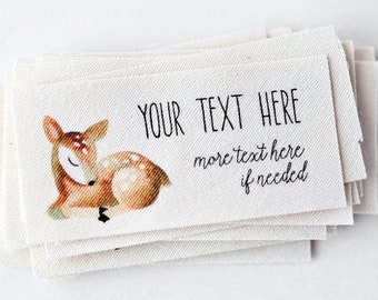 Watercolor Deer Sewing Tags for Handmade Items - Woodland Animal, Labels or Name Tags, Personalized