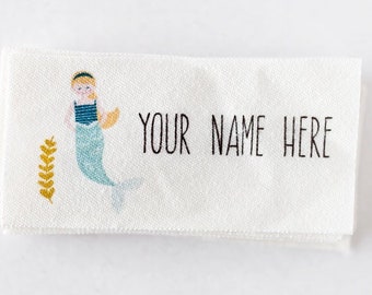 Mermaid Fabric Name Label - Personalized Name Tag for Girls Clothing for School or Daycare, or for handmade items