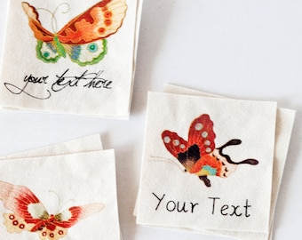 Gilded Butterfly Fabric Labels for Handmade Items - customized 100% cotton sewing tags, personalized name tags