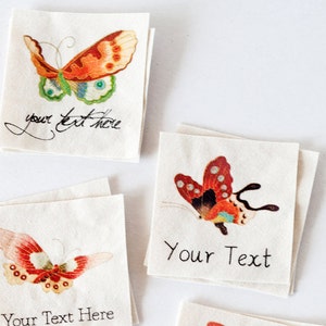 Gilded Butterfly Fabric Labels for Handmade Items - customized 100% cotton sewing tags, personalized name tags